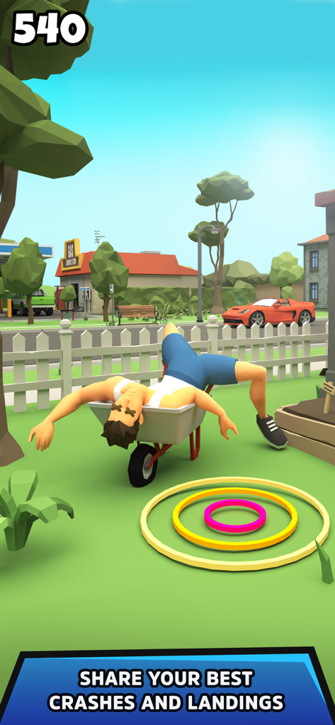 A Street Diver character lying in a wheelbarrow after a funny crash landing using ragdoll physics.