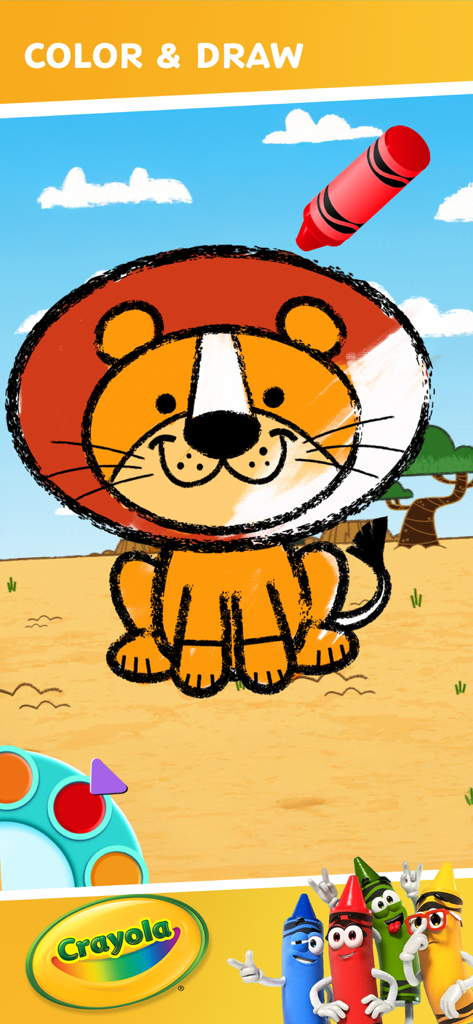 Crayola lion coloring activity in the Budge Kids Games app