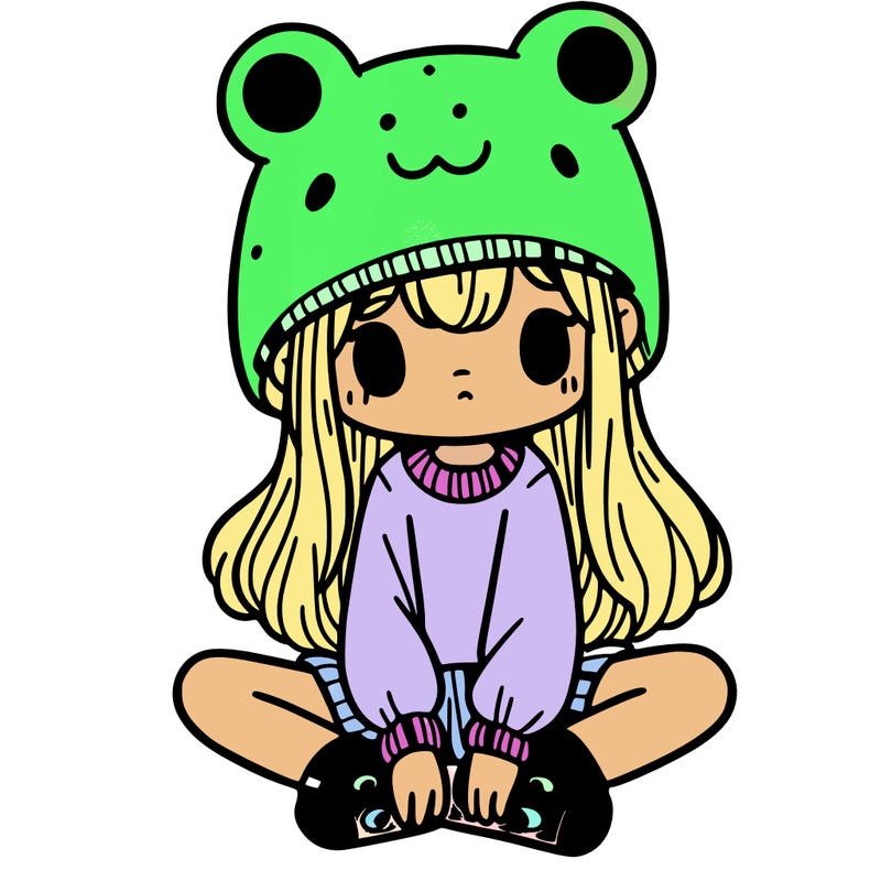 a girl wearing a frog hat and some frog socks