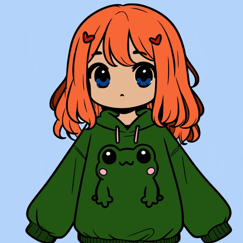 girl wearing frogging sweatshirt