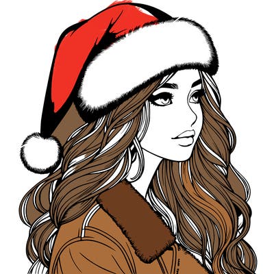 realistic girl in santa hat
