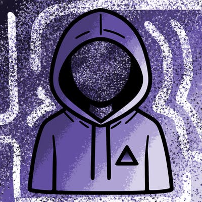 a person with non face waering a hoodie with a small triangle symbol