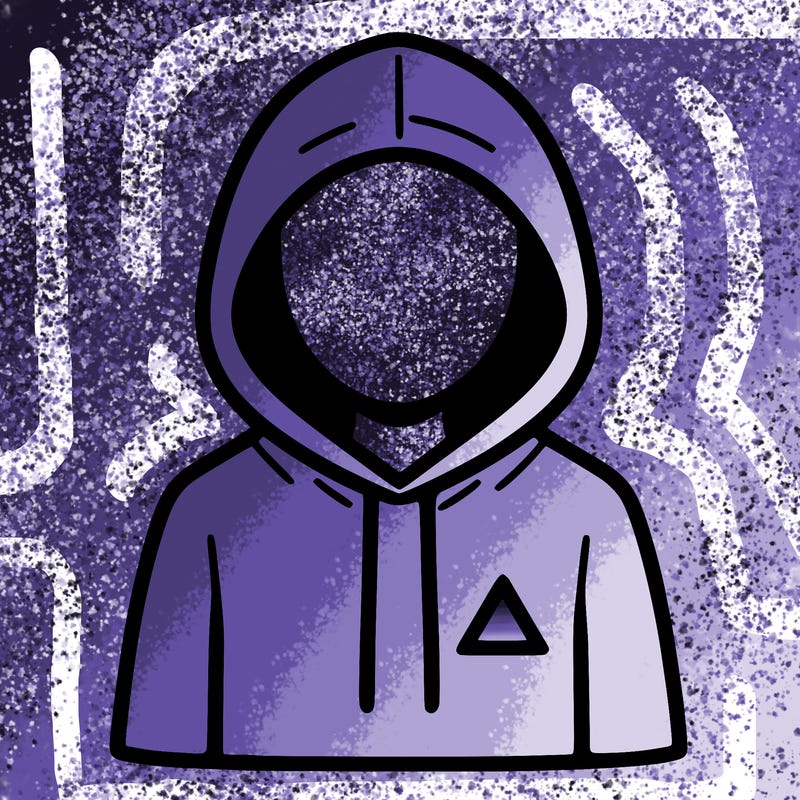 a person with non face waering a hoodie with a small triangle symbol