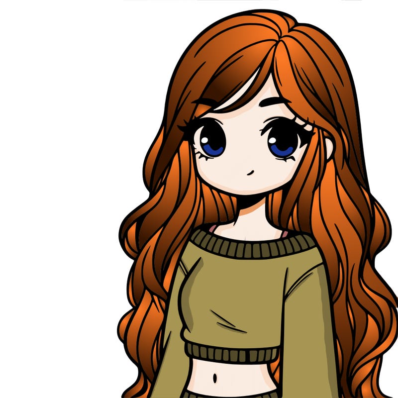 girl with long hair and a crop top with a sweater