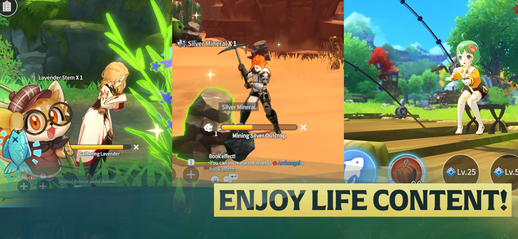 Summoners War: Chronicles - Gameplay montage of gathering mining and fishing in Summoners War Chronicles