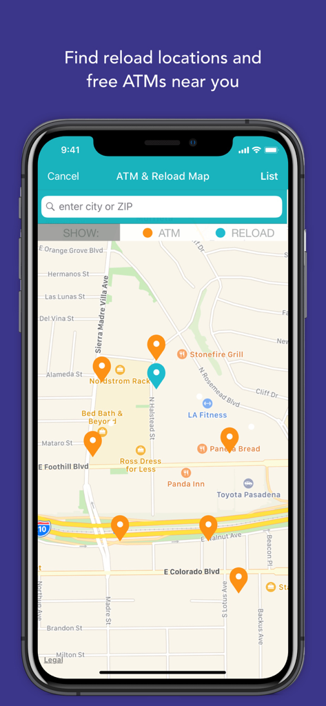 Turbo Card - Turbo Card app map showing nearby ATM and cash reload locations
