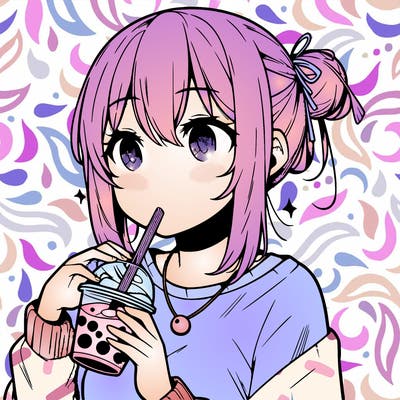 manga character drinking boba