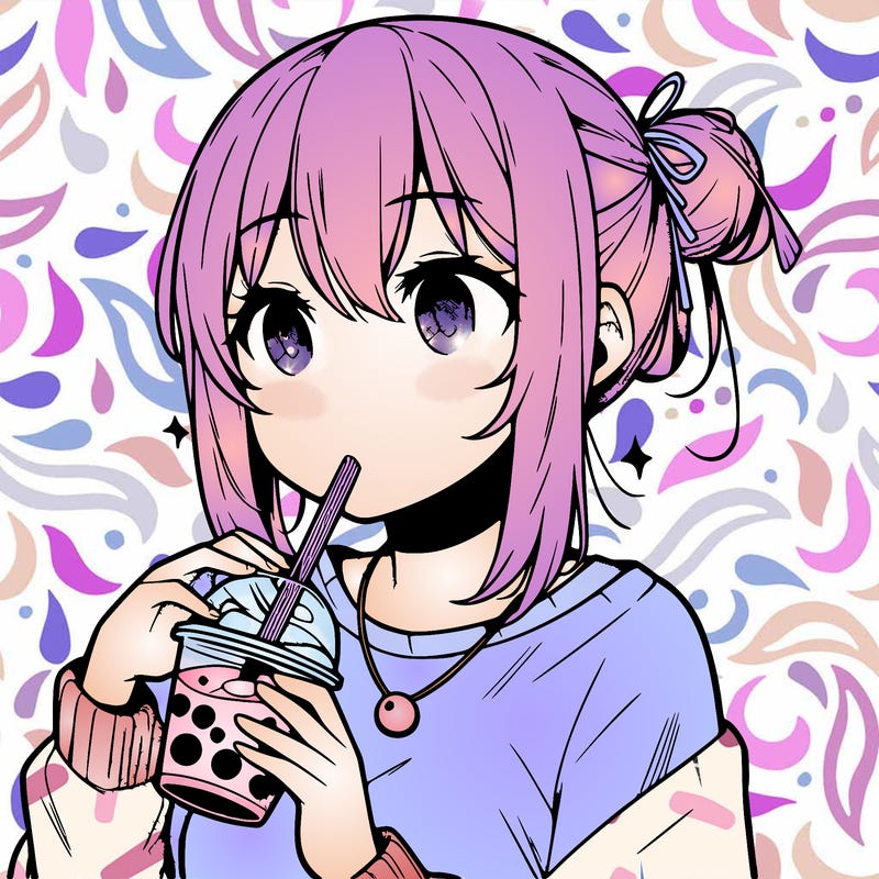 manga character drinking boba