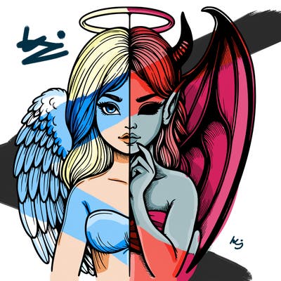 realistic angel half demon