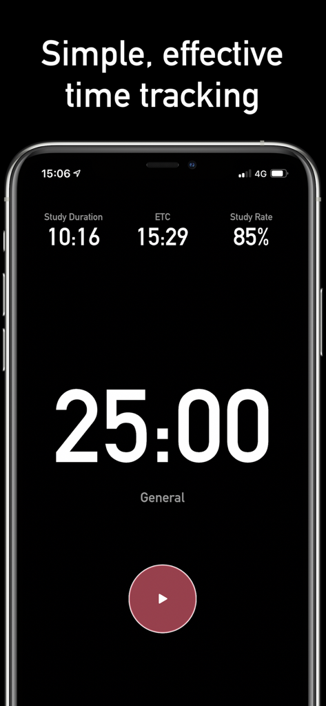 Studybreak: Pomodoro Plan App - Studybreak app interface showing a 25 minute pomodoro timer with study duration and efficiency rate stats
