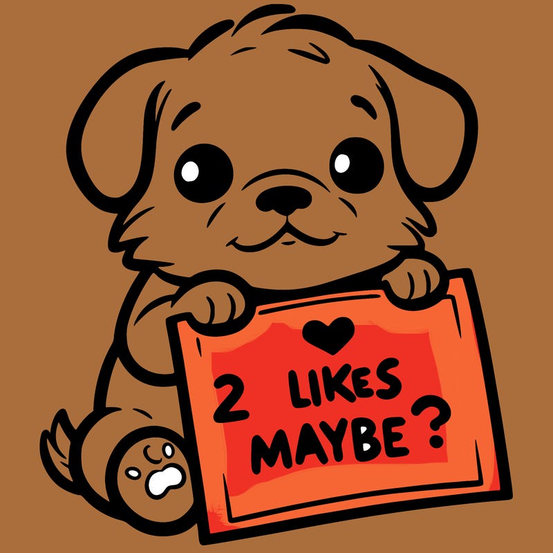 a puppy holding a sign that says 2 likes maybe?