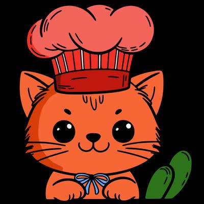 a cat with a chef's hat on