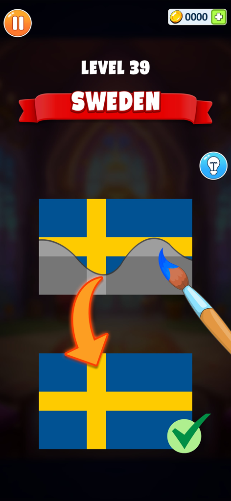 Flag Coloring Puzzle Games - Mobile game level showing the process of coloring the flag of Sweden