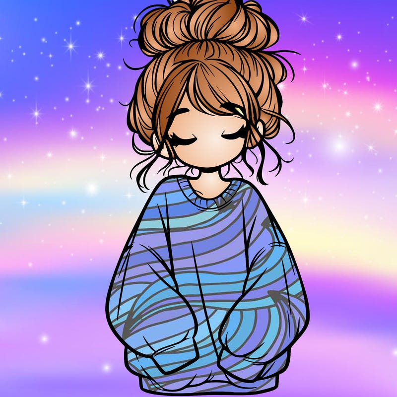 girl with baggy sweatshirt and messy bun