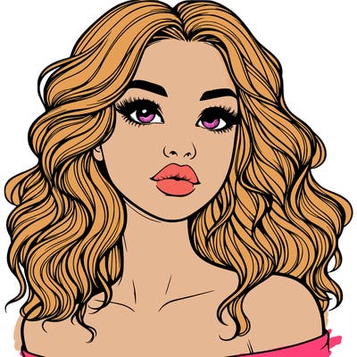 realistic girl with wavy hair and lips