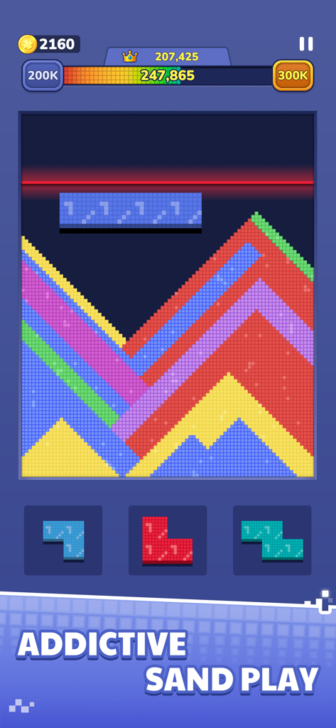 Sand Block Color Escape Puzzle - Jogabilidade de Sand Block Color Escape Puzzle mostrando camadas coloridas de areia e peças de blocos.