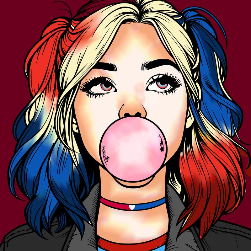 realististic girl blowing bubble -gum