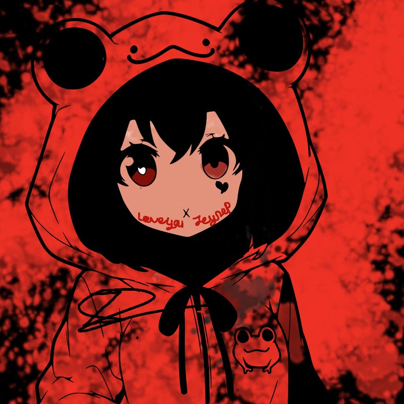 an anime girl wearing a frog hoodie