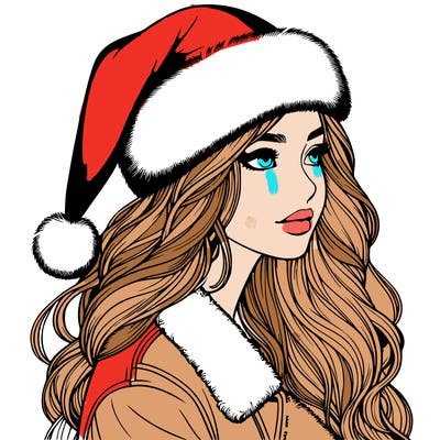 realistic girl in santa hat