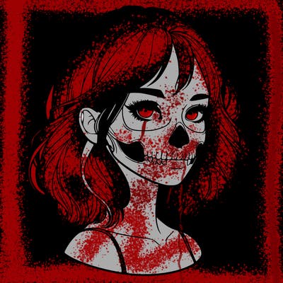 realistic girl with skull