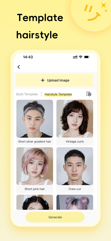 Hair Edit - Hair Edit app interface showing various hairstyle templates for men and women