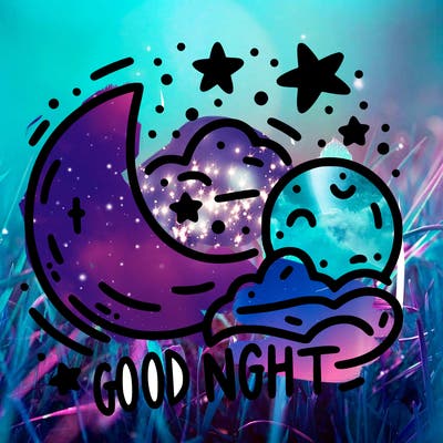 a moon and the stars with words by the side saying good night