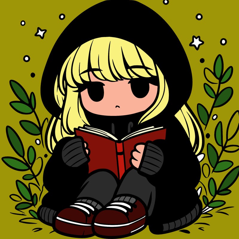 girl in oversized hoodie reading a book