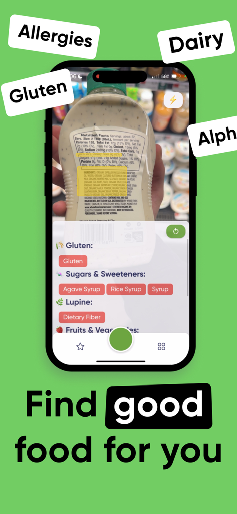 Allergy & Food Scanner, Nosher - Smartphone using Nosher app to scan a food label for gluten dairy and sugar ingredients