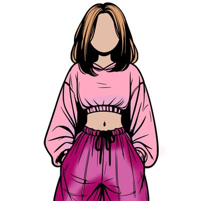 realistic girl faceless with baggy pants and a crop top