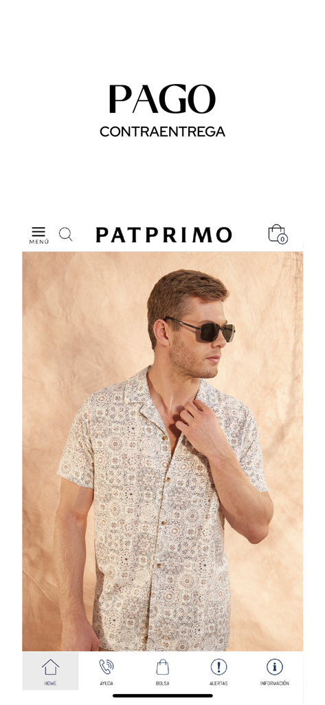A man modeling a patterned short-sleeved shirt in the Patprimo fashion app