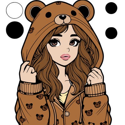 realistic girl in a animal pjs hoodie