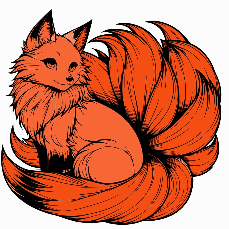 realistic detailed 9 tailed anime fox
