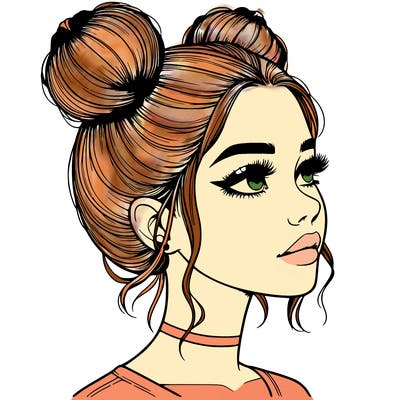 realistic girl with buns on the top of her head