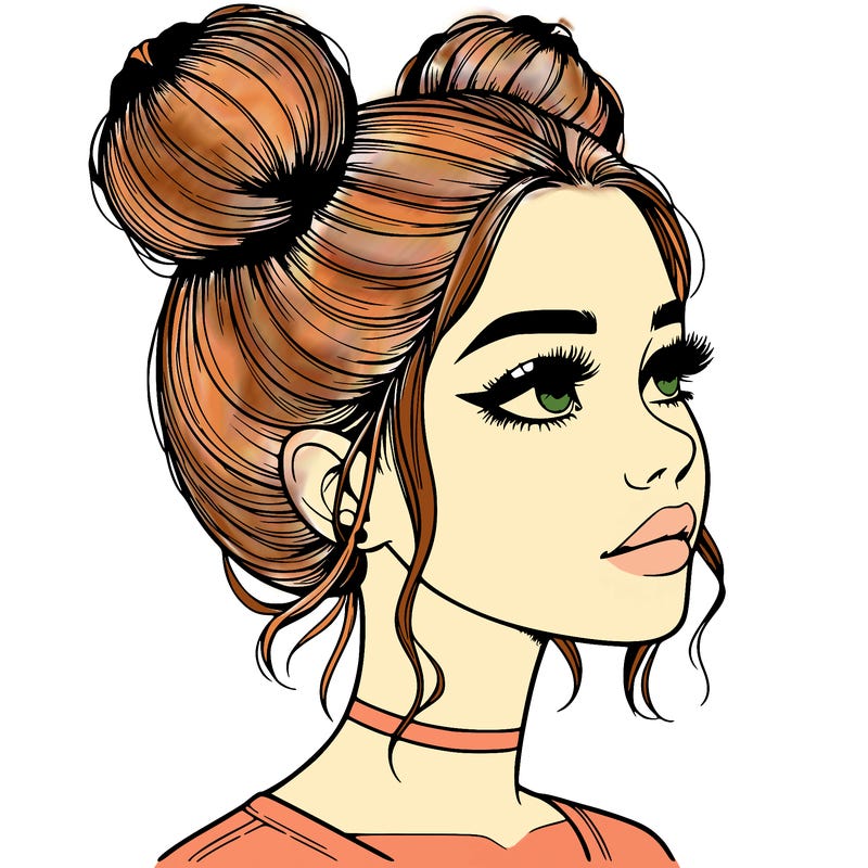 realistic girl with buns on the top of her head