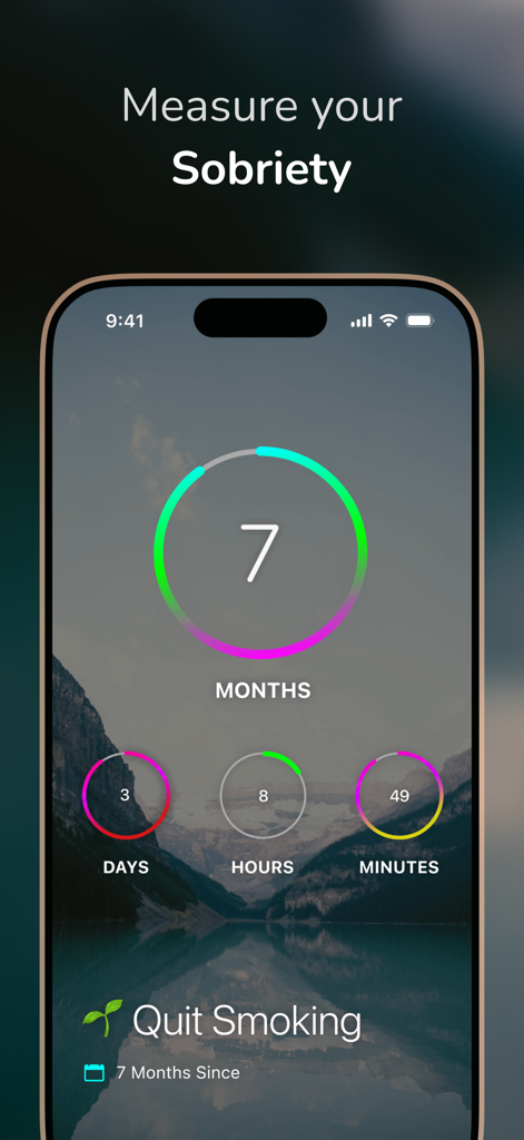 DayCount app interface showing a sobriety tracker for quit smoking with seven months progress