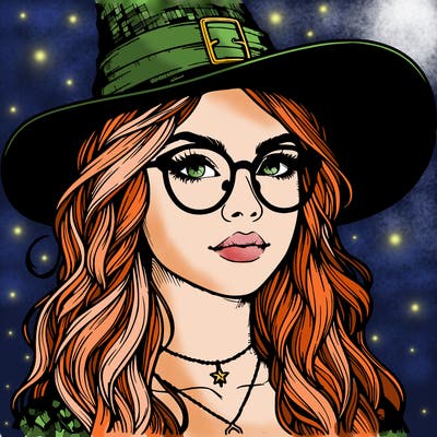 a witch with glasses realistic