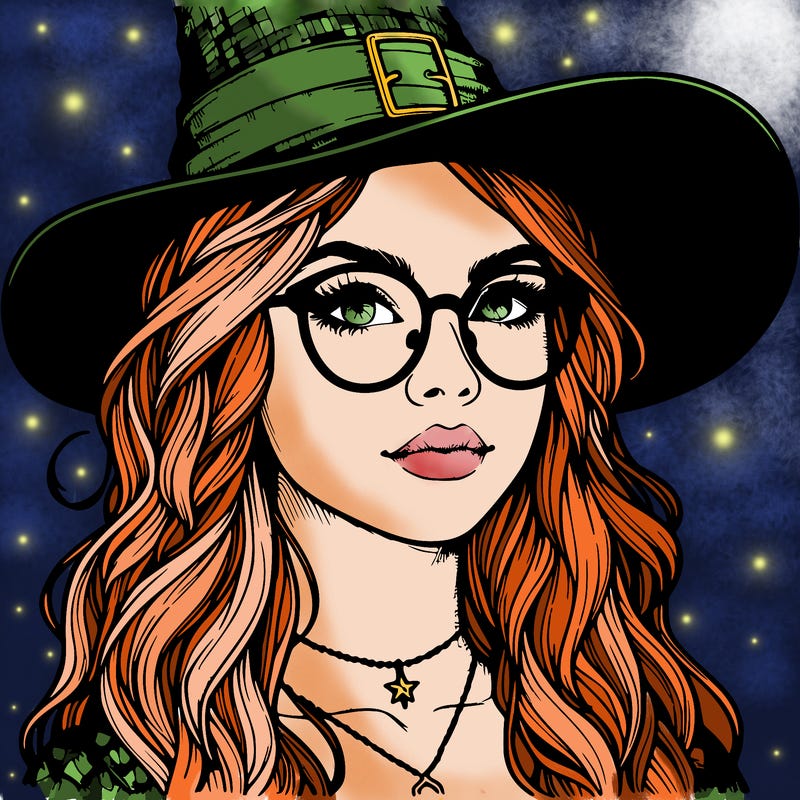 a witch with glasses realistic