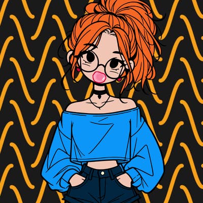 girl with a messy ponytail glasses a baggy crop top and jean shorts