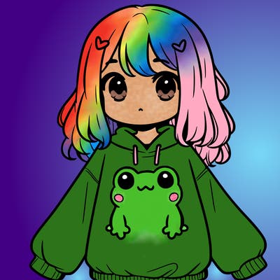 girl wearing frogging sweatshirt