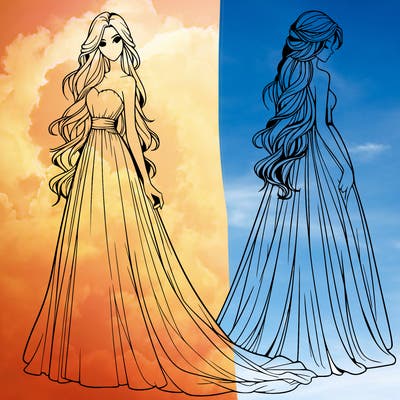 realistic woman with long flowing dress