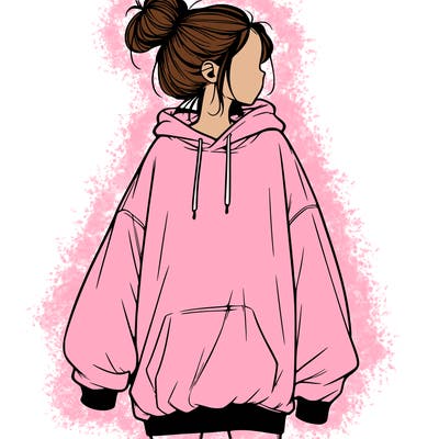 realistic girl with a oversized sweatshirt on and a bun