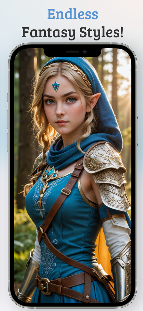AI generated fantasy elf woman in blue hood and ornate armor