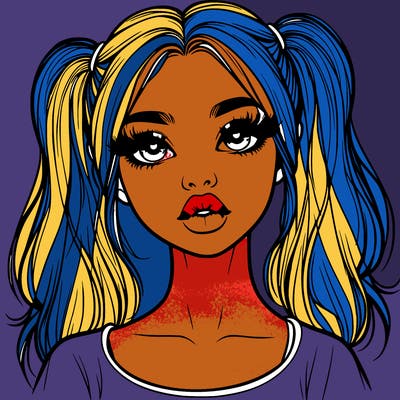 realistic girl with ponytails and lips