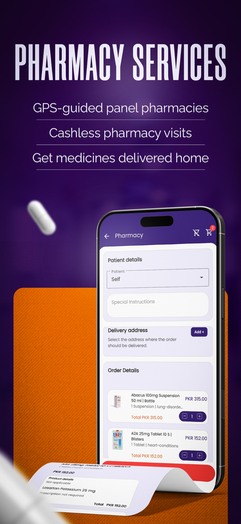MedIQ Smart Healthcare - Interfaz de la aplicación MedIQ para servicios de farmacia y entrega de medicamentos a domicilio