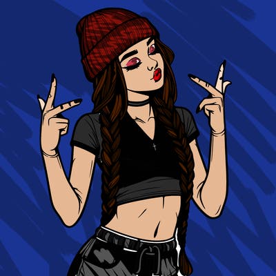 realistic teenage girl with braids and a beanie and crop top doing 🫶🏼