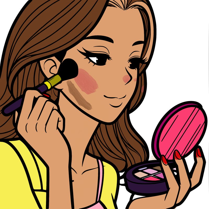 little girl putting on makeup