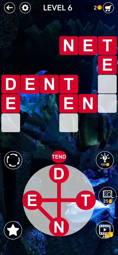 Crossword Puzzles for Seniors・ - Crossword Puzzles for Seniors gameplay showing a word connect puzzle with an underwater theme.