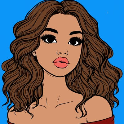 realistic girl with wavy hair and lips