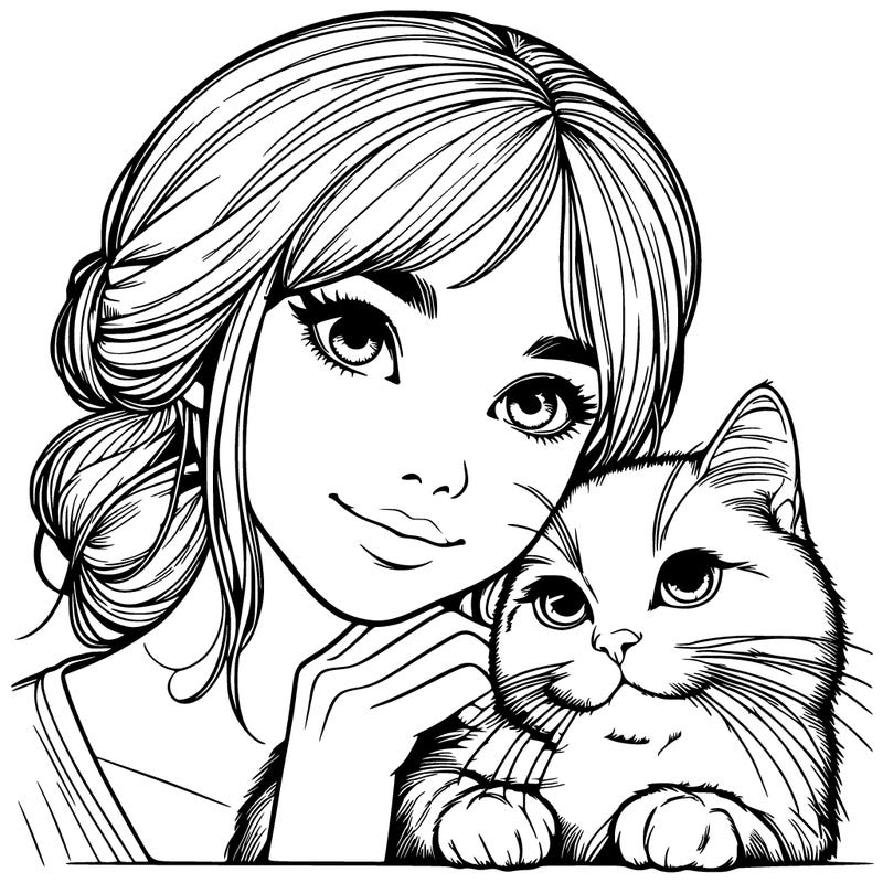 realistic girl with cat