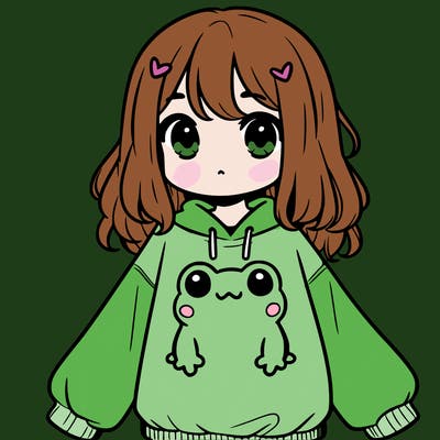 girl wearing frogging sweatshirt